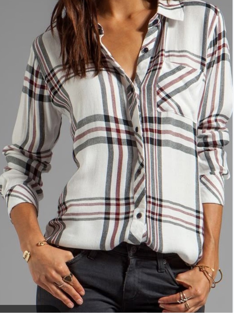 Rails Hunter White Plaid Button-Down Shirt with Black & Red Stripes